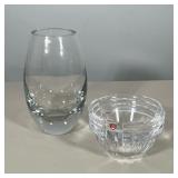 (2pc) KROSNO POLAND CRYSTAL VASE AND ORREFORS SWEDEN GLASS BOWL