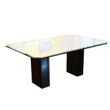 POST-MODERN BLACK MARBLE AND BEVELED GLASS DINING TABLE