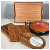 (5pc) SELANDIA DESIGNS TEAKWOOD SERVING PIECES AND BOWL