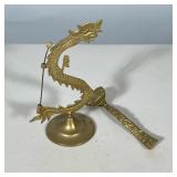 VINTAGE AMBASSADOR HOTEL TAIPEI BRASS DRAGON DINNER BELL STAND AND MALLET