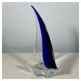 MURANO STYLE BLUE AND CLEAR ART GLASS SAILBOAT SCULPTURE