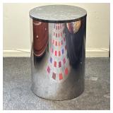 CONTEMPORARY CHROME AND MARBLE CYLINDER SIDE TABLE