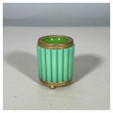 VINTAGE FRENCH STYLE FLUTED GREEN GLASS VANITY CUP WITH GILT METAL MOUNTS