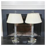 PAIR OF HOLLYWOOD REGENCY STYLE LUCITE AND CHROME TABLE LAMPS