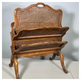 FRENCH PROVENÇAL STYLE CANED WOOD TWO-TIER MAGAZINE RACK
