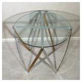 MILO BAUGHMAN STYLE TWO-TONE METAL AND GLASS SIDE TABLE