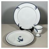 (3pc) DANSK INTERNATIONAL DESIGNS PORCELAIN FLORA PATTERN GOBLET AND TWO SERVING PLATTERS