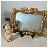 (2pc) JAPANESE NANBAN STYLE CERAMIC SCULPTURE AND GILDED WOOD MIRROR