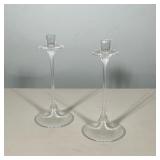 PAIR OF ORREFORS SWEDISH CRYSTAL TAPER CANDLESTICKS