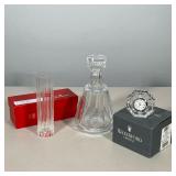 (3pc) BACCARAT HARMONIE VASE, MASSENA DECANTER, AND WATERFORD CRYSTAL CLOCK