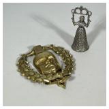 VINTAGE KOREAN BRASS ROMAN SOLDIER DOOR KNOCKER AND SILVER PLATED NUREMBERG STYLE FIGURAL BELL