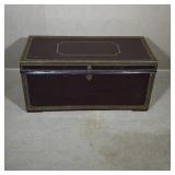 LEATHER COVERED CAMPAIGN TRUNK WITH BRASS NAILHEAD TRIM