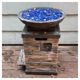 PROPANE OUTDOOR FIRE COLUMN WITH BLUE GLASS MEDIA AND COVER