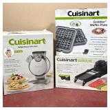 (3pc) CUISINART VERTICAL BELGIAN WAFFLE MAKER, GRIDDLER WAFFLE PLATES, AND MANDOLINE