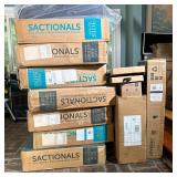 (17pc) LOVESAC SACTIONALS MODULAR SOFA COMPONENTS AND STEALTHTECH SOUND SYSTEM