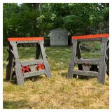 (2pc) PAIR OF PLASTIC FOLDING SAWHORSES WITH INTEGRATED RULERS