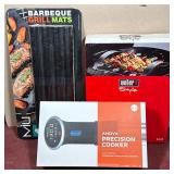 (3pc) ANOVA PRECISION COOKER, WEBER STYLE KABOB SET, AND MIU BARBEQUE GRILL MATS