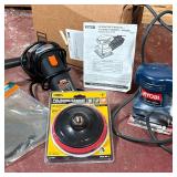 RYOBI AND WARRIOR SANDER AND ANGLE GRINDER GROUP WITH ACCESSORIES