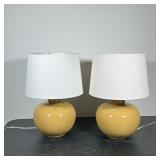 PAIR OF YELLOW GLAZED CERAMIC ORB TABLE LAMPS