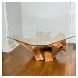 VINTAGE ORGANIC MODERN TREE ROOT COFFEE TABLE WITH GLASS TOP