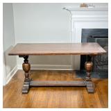 JACOBEAN REVIVAL STAINED WOOD TRESTLE DINING TABLE