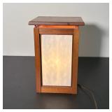 MISSION STYLE WOOD AND FROSTED GLASS TABLE LANTERN