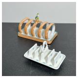 NORITAKE HAND-PAINTED CERAMIC LUSTREWARE BIRD AND BLUE FLORAL TOAST RACKS