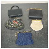 (5pc) FIVE VINTAGE BEADED AND FABRIC EVENING BAGS