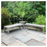 PAIR OF TEAK SLAT-TOP GARDEN BENCHES