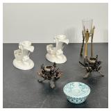 (5pc) ASSORTED CERAMIC AND METAL CANDLE HOLDERS INCLUDING ABINGDON USA