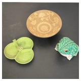 (3pc) THREE-PIECE JAPANESE CERAMIC COLLECTION FEATURING HIBIKI BOWL AND LEFTON FIGURINE
