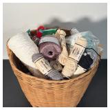 BASKET OF ASSORTED TAPESTRY WOOL AND KNITTING YARN