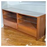 DANISH MODERN STYLE TEAK SIDEBOARD WITH GLASS TOP