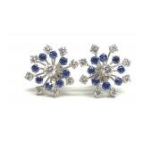 Pr of Platinum Diamond Sapphire Snowflake Earrings
