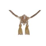 Victorian 10K Gold Cameo & Pearl Tassel Necklace