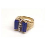18K Gold Lapis & Diamond Geometric Ring (sz 5.5)
