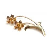 Early 14K Rose & Yellow Gold Citrine Flower Brooch
