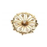 Antique 14K Gold Mine Cut Diamond Starburst Brooch