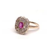 14K Gold Diamond Cluster & Ruby Cocktail Ring