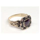 Victorian 14K Gold Amethyst & Black Enamel Ring