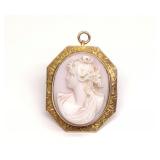 Vintage 10K Gold Carved Cameo Brooch / Pendant