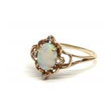 Antique 10K Opal & Diamond Solitaire Ring (sz 8)