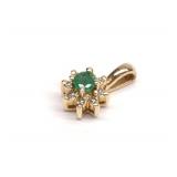 14K Gold Emerald & Diamond Necklace Pendant