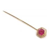 Edwardian 14K Gold & Ruby Filigree Stick Pin
