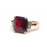 14K Gold Emerald Cut Ruby & Diamond Ring (sz 8)