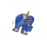 14K Gold Lapis Lazuli Elephant Pendant w/ Ruby Eye