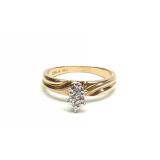 10K Gold Triple Diamond Engagement Ring (sz 6.25)