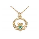 14K Gold & Emerald Claddagh Pendant Necklace