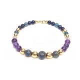 14K Gold Amethyst Lapis Moonstone Beaded Bracelet