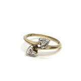 Vintage 10K Gold Diamond Double Heart Ring (sz 5)